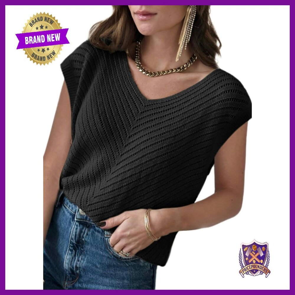 Women's V Neck Ruffle Sleeve Summer Tank Top Casual Loose Fit